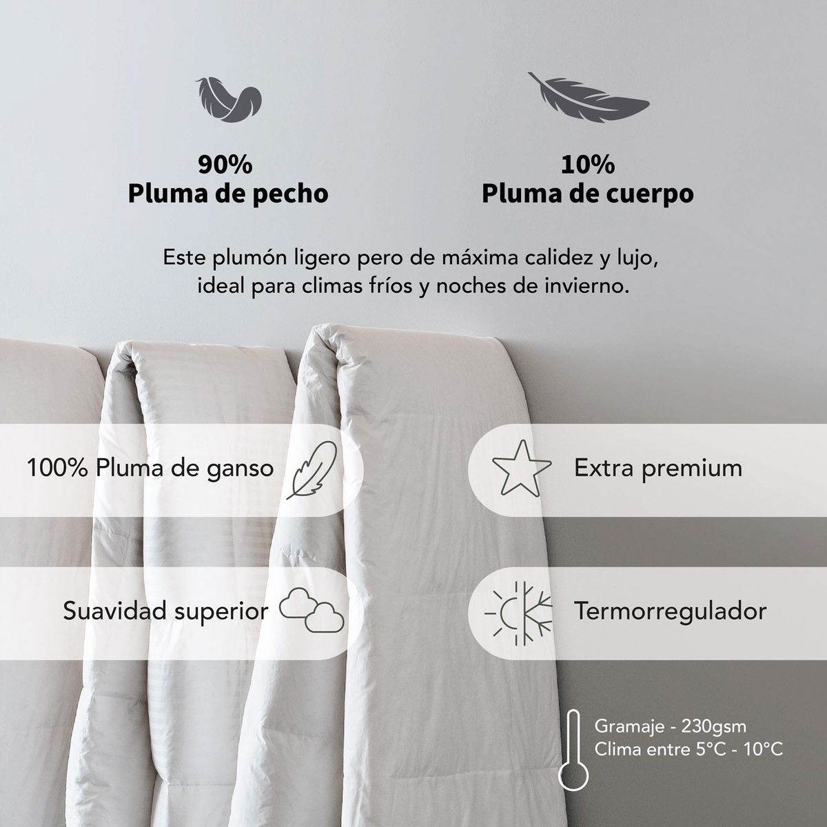 BASEMENT HOME - Edredón Pluma Ganso 90% Pluma Pecho