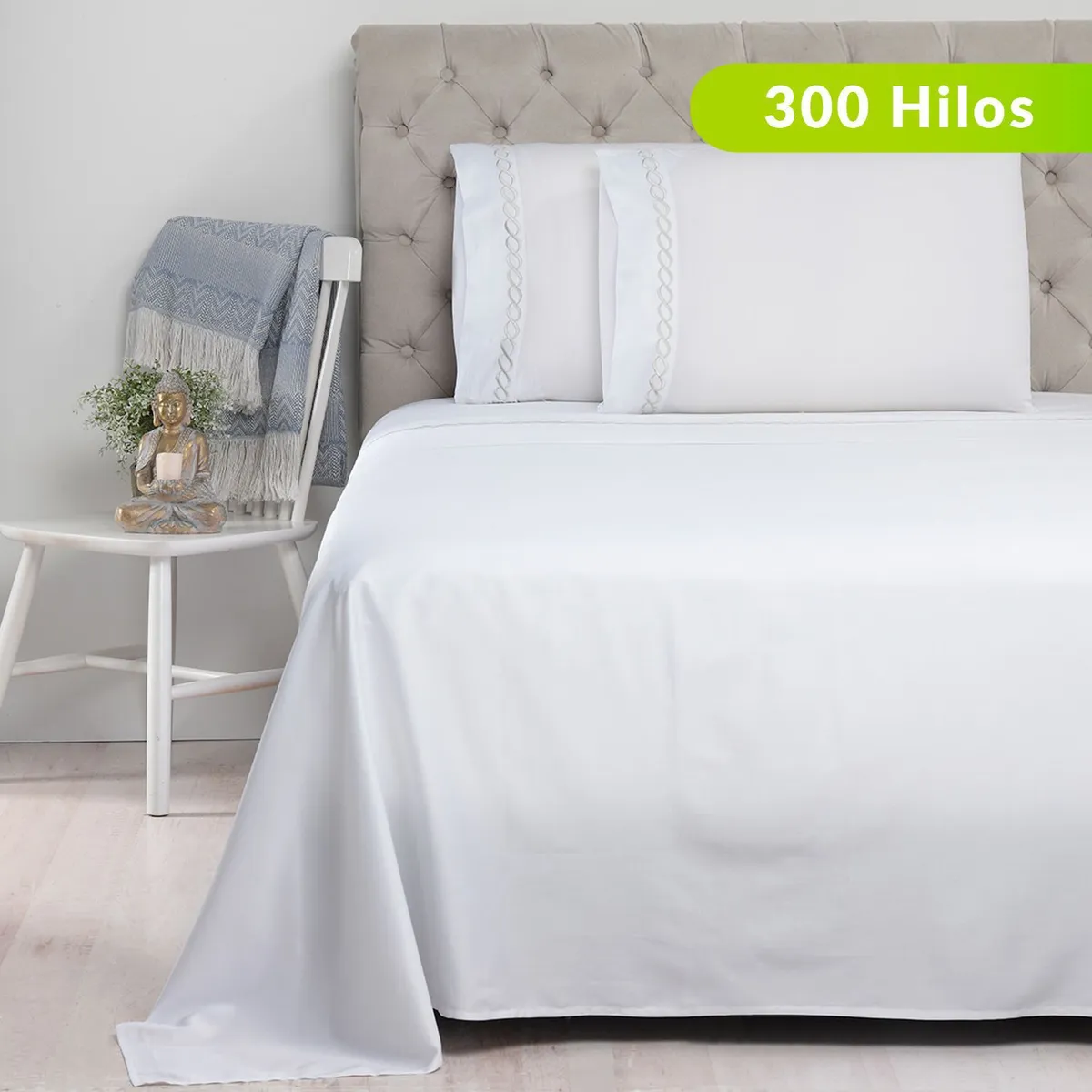 ROBERTA ALLEN - Juego de Sábanas Bordadas Cadeneta 100% Algodón 300 Hilos