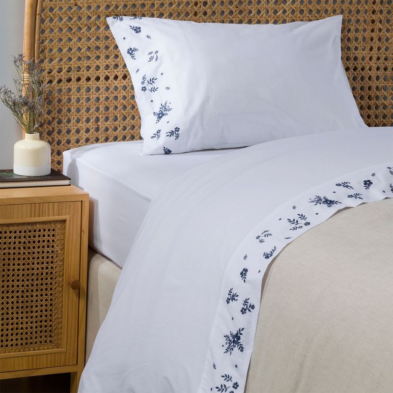 ROBERTA ALLEN - Juego de sábanas bordadas Frida Az