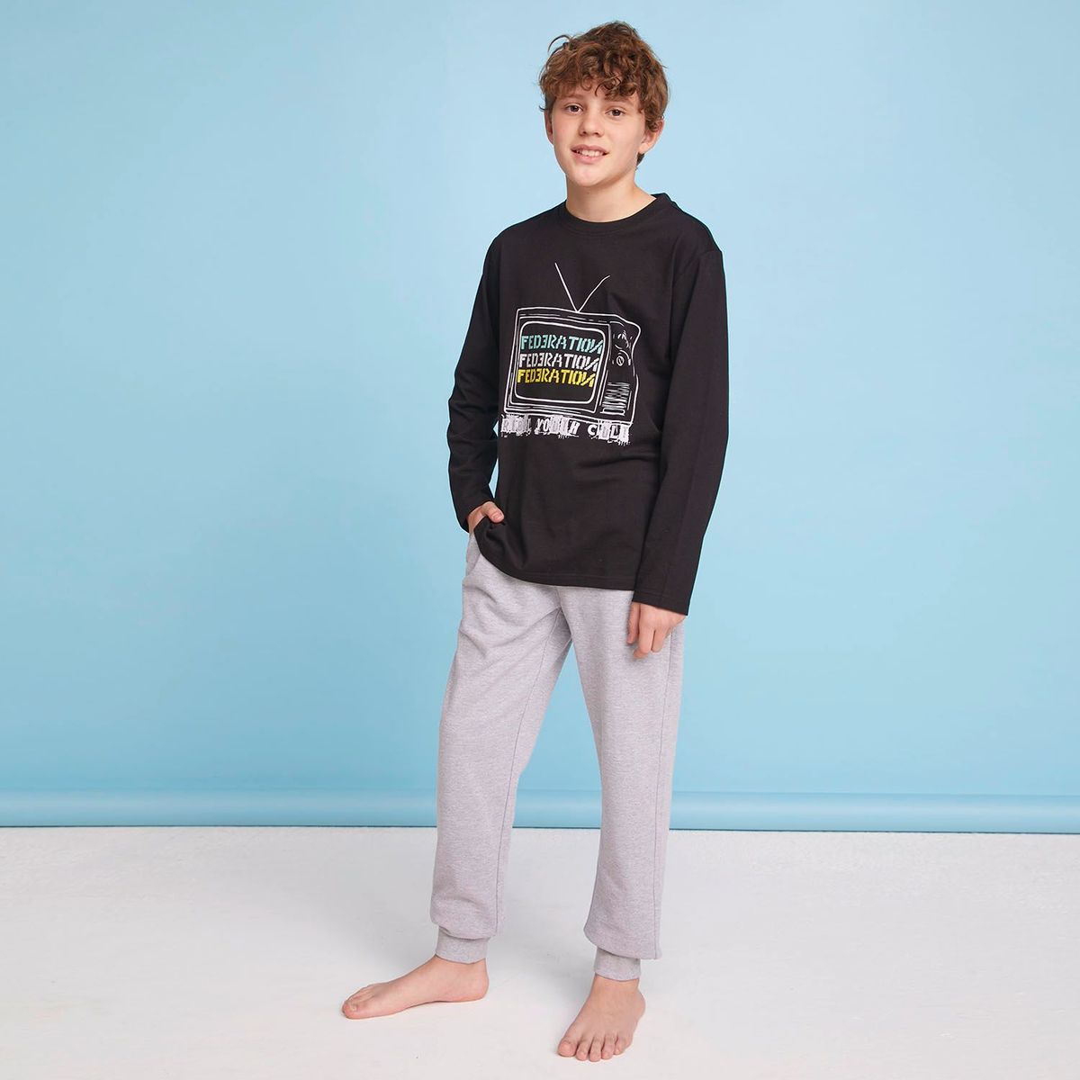 FEDERATION - Conjunto Polo Manga Larga + Pantalón Buzo Algodón Niño Federation