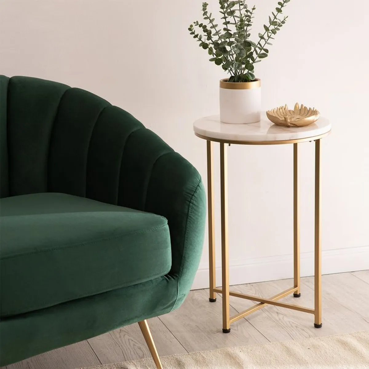 BASEMENT HOME - Mesa Auxiliar Marmol Redonda 45x45x50cm