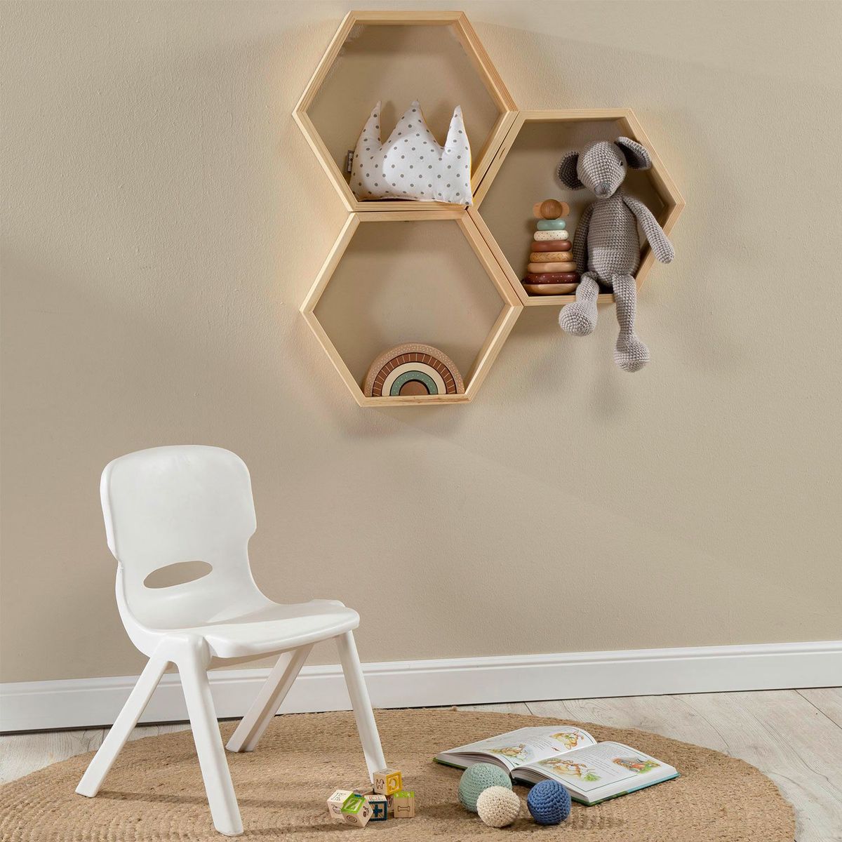 MICA - Repisa Hexagonal Madera 38x9x33cm