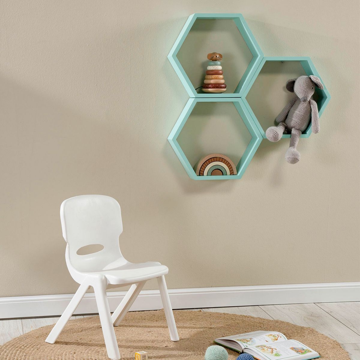 MICA - Repisa Hexagonal Turquesa 38x9x33cm