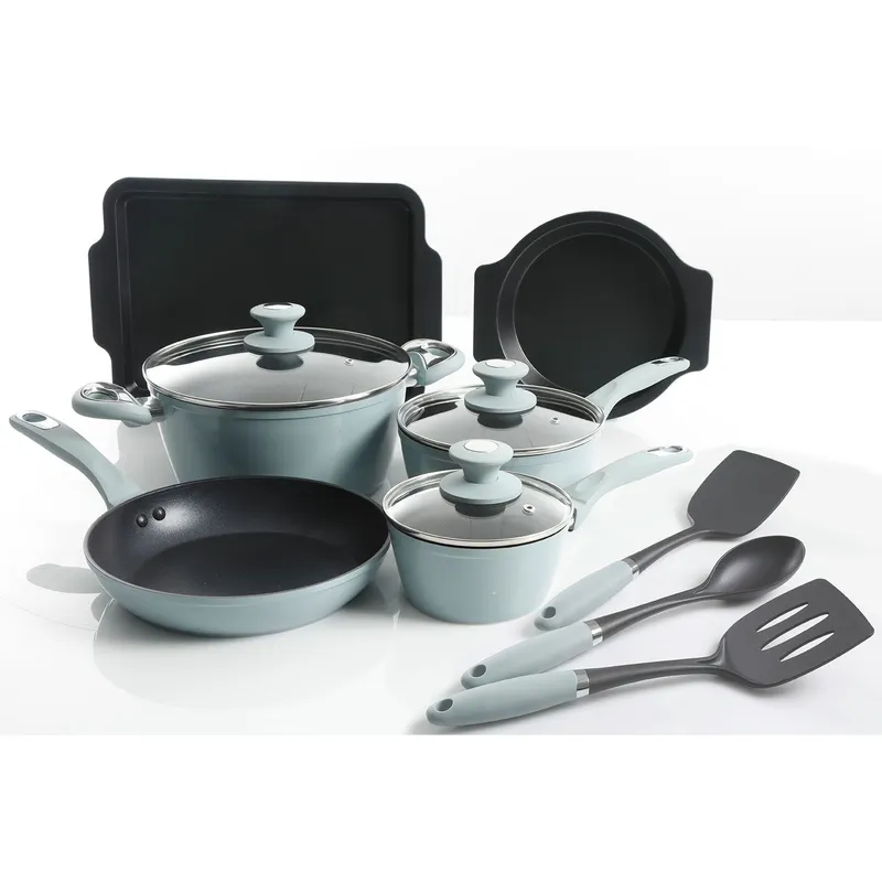 OSTER - Juego de Ollas 12 Piezas Antiadherente Dusty Blue Oster