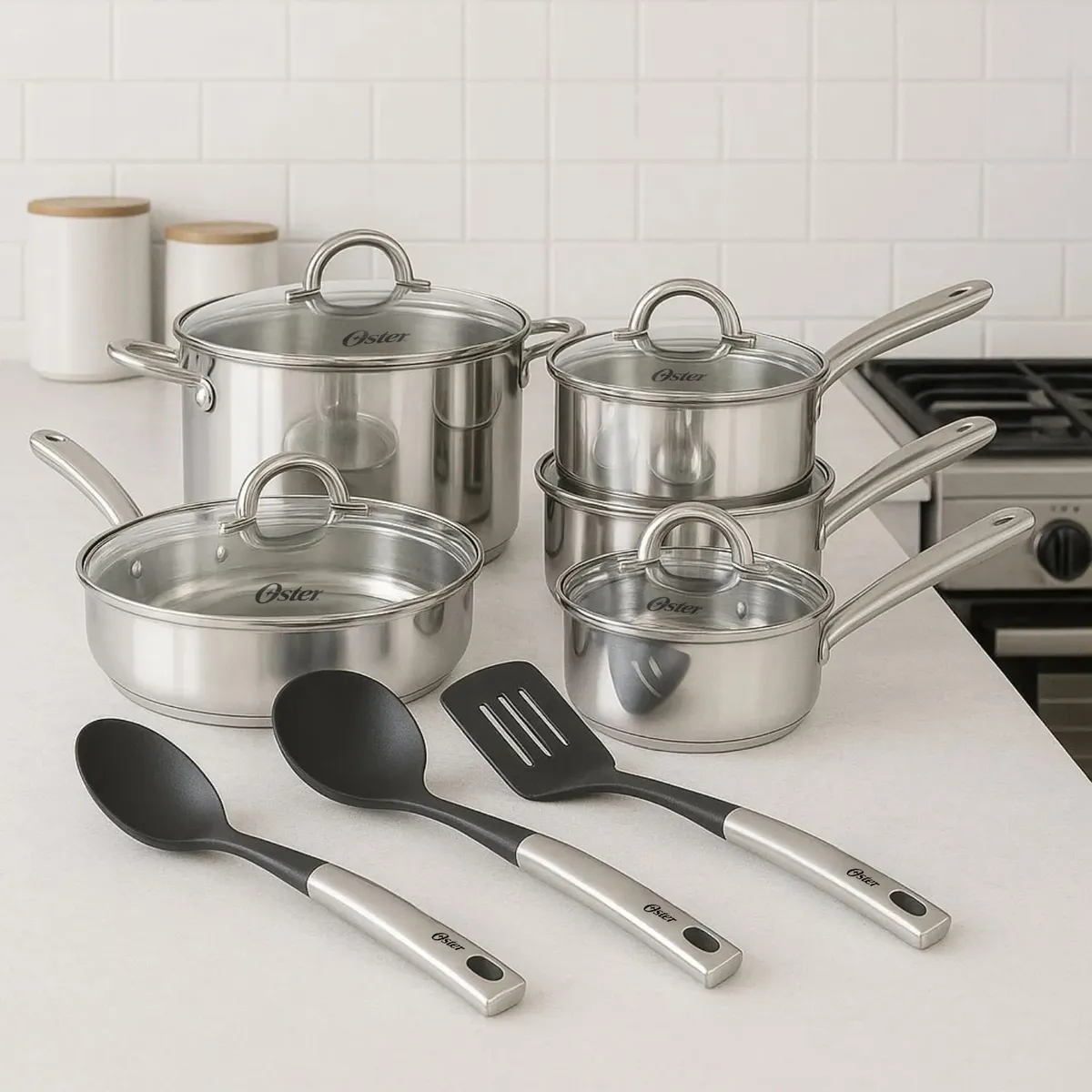 OSTER - Juego de Ollas 12 Piezas Acero Inoxidable