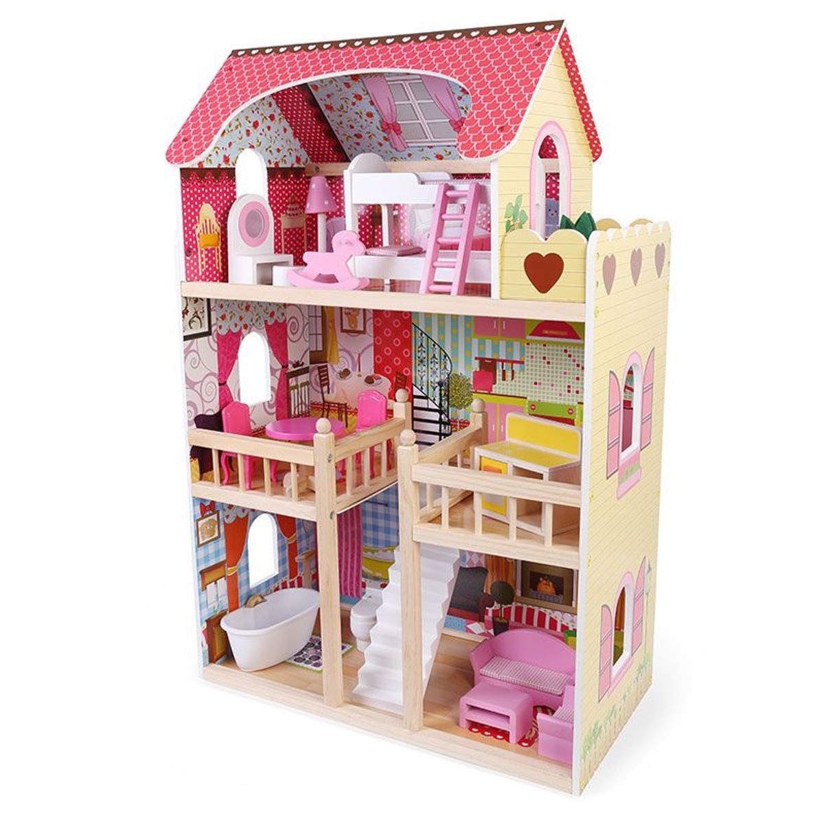 EDUFUN - Casa de Muñecas Rosada de Madera