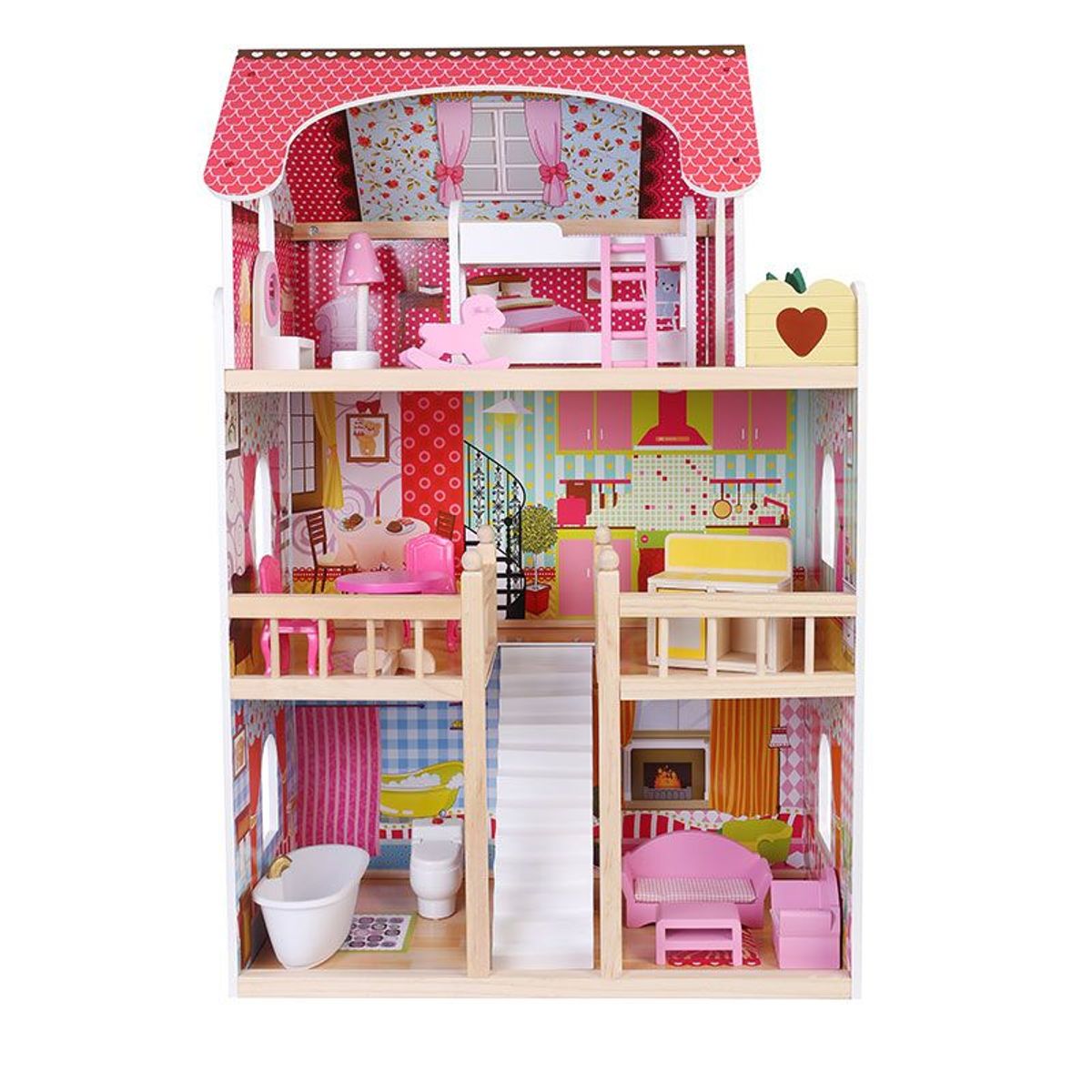 EDUFUN - Casa de Muñecas Rosada de Madera