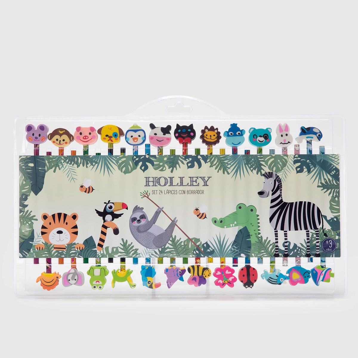 HOLLEY SKOOL - Set de 24 Lapices con Borrador para Niños Holley Skool