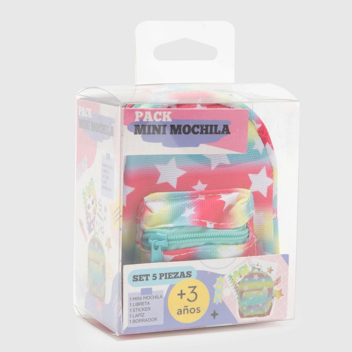 HOLLEY SKOOL - Llavero Mini Mochila Estrellas + Utiles para Niños Holley Skool