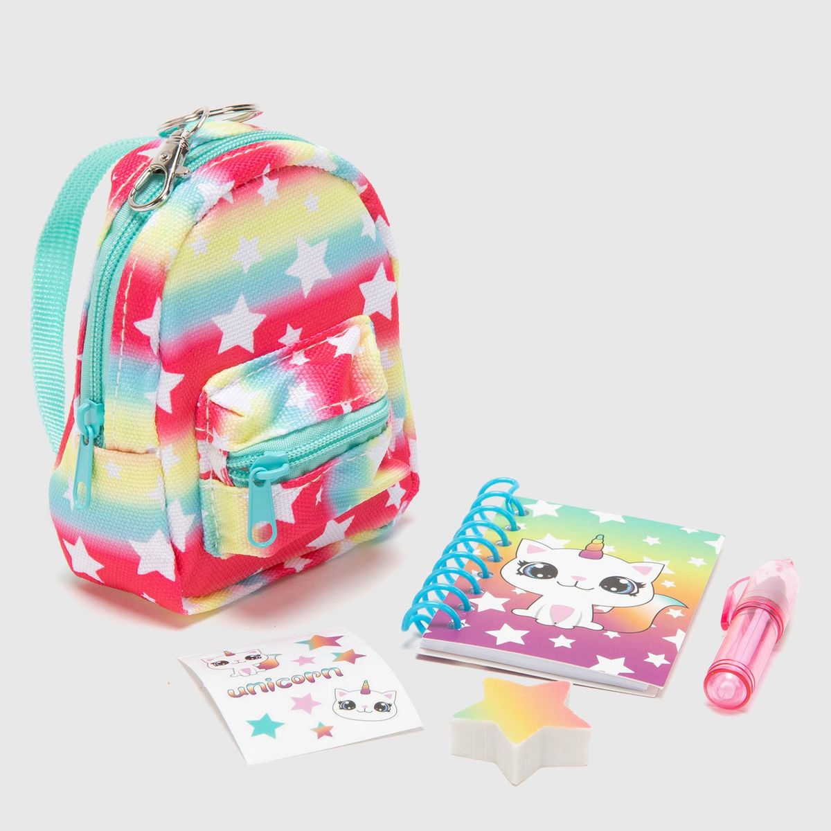 HOLLEY SKOOL - Llavero Mini Mochila Estrellas + Utiles para Niños Holley Skool