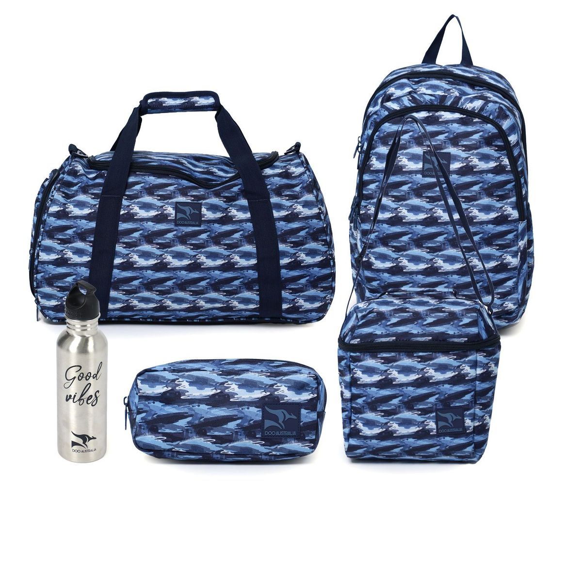 DOO AUSTRALIA - Set Mochila Escolar Juvenil + Lonchera + Cartuchera + Tomatodo + Maletin Deportivo Doo Australia