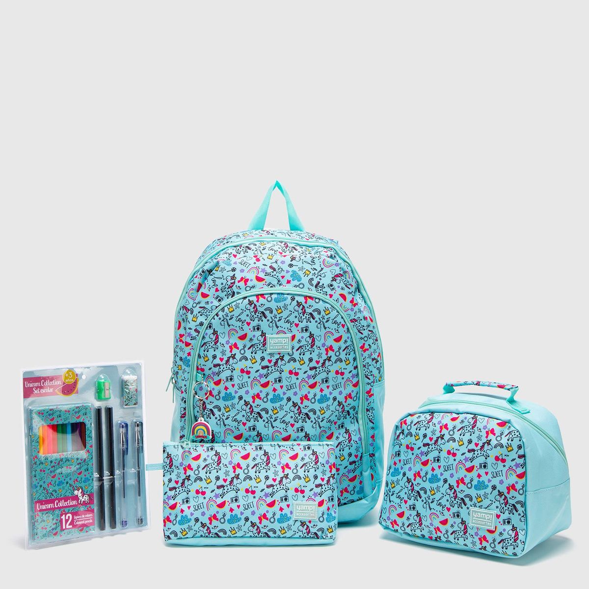 YAMP - Set Mochila Escolar Infantil + Lonchera + Cartuchera + Utiles Escolares Yamp