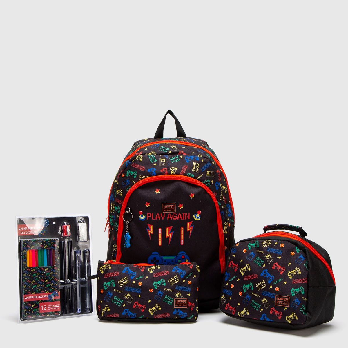 YAMP - Set Mochila Escolar Infantil + Lonchera + Cartuchera + Utiles Escolares Yamp