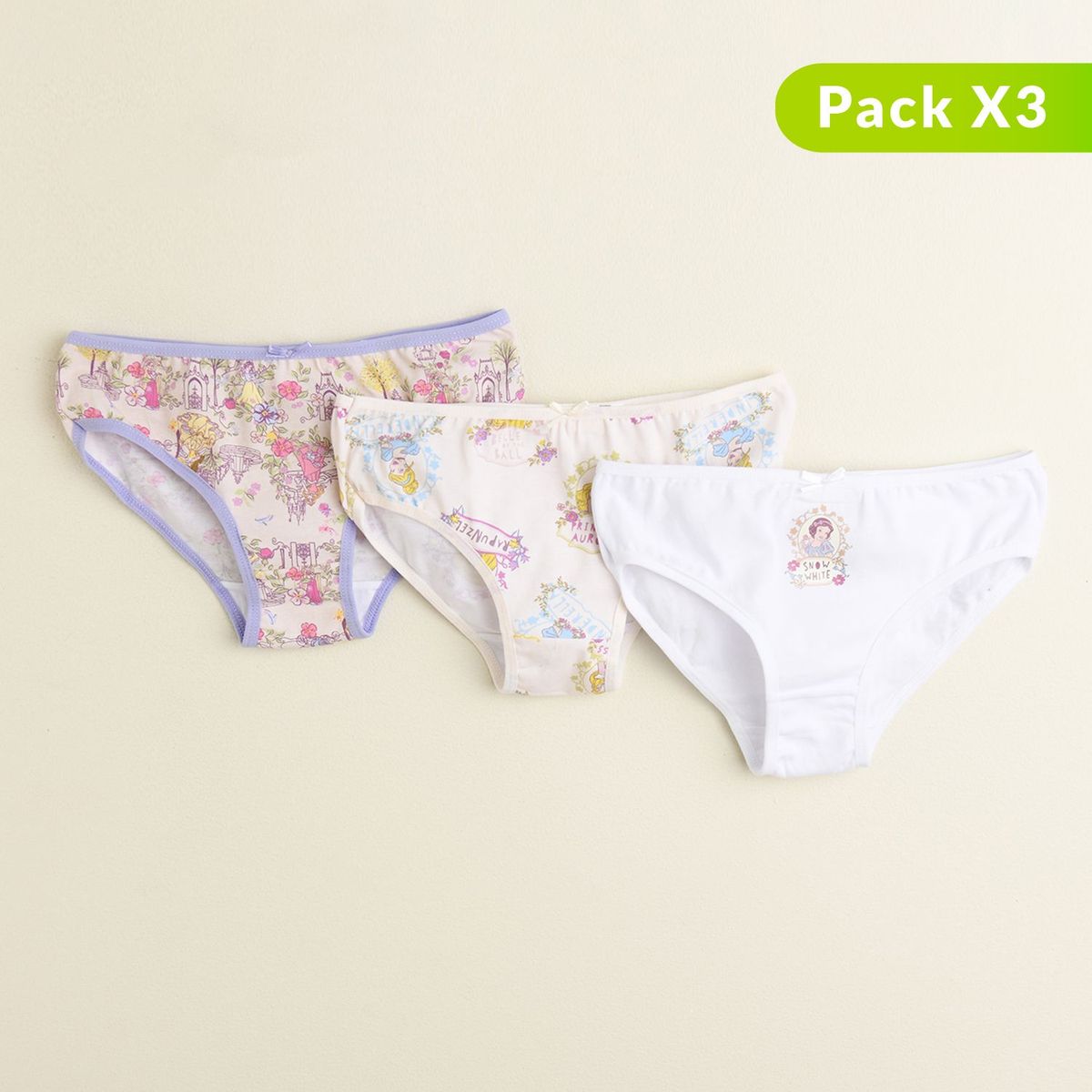 PRINCESS - Calzones Niña Pack de 3 Unidades Algodón Princess