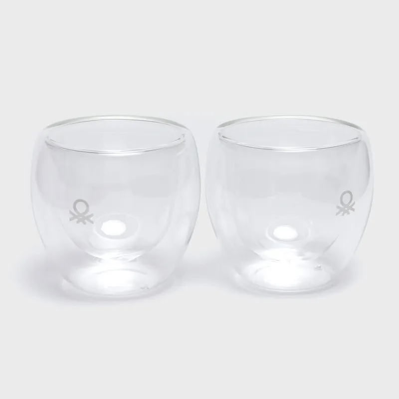 BENETTON - Set x2 Mugs para Café Doble Vidrio 90 ml
