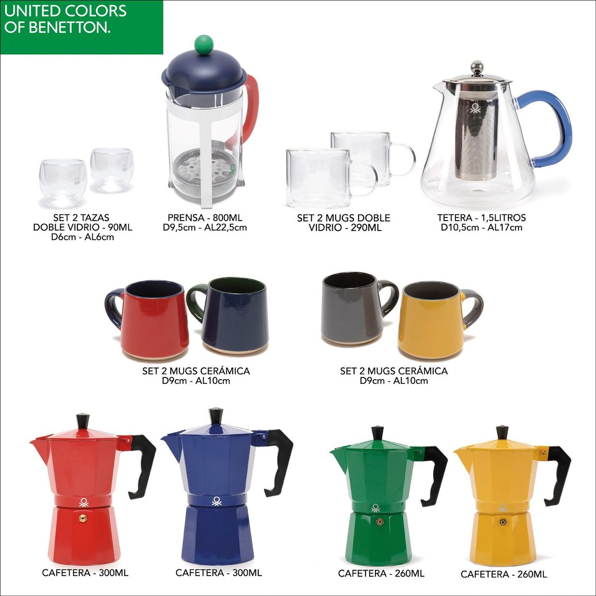 BENETTON - Set x2 Mugs para Café Doble Vidrio 90 ml