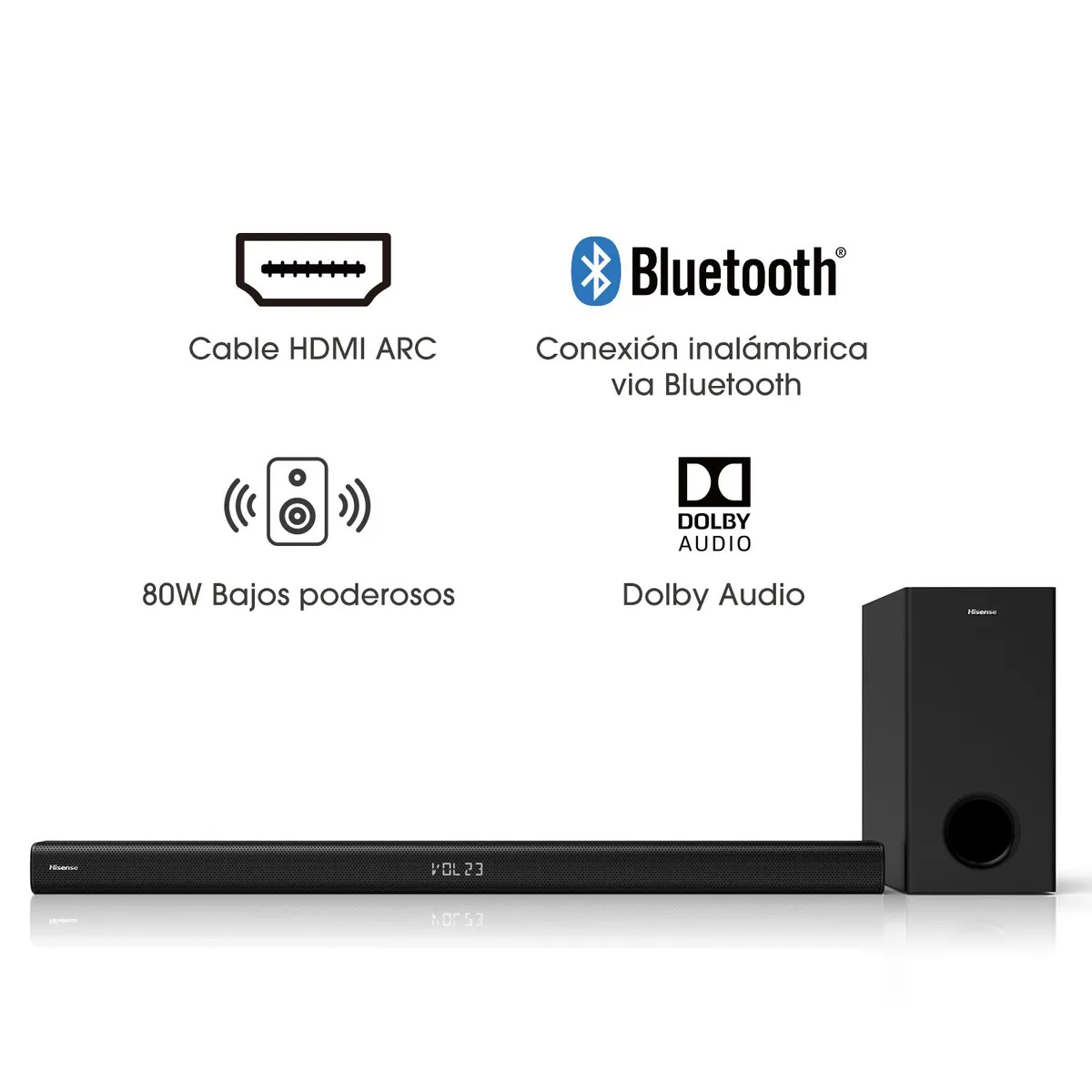 HISENSE - Soundbar HS218 2.1CH 200W con Wireless Subwoofer