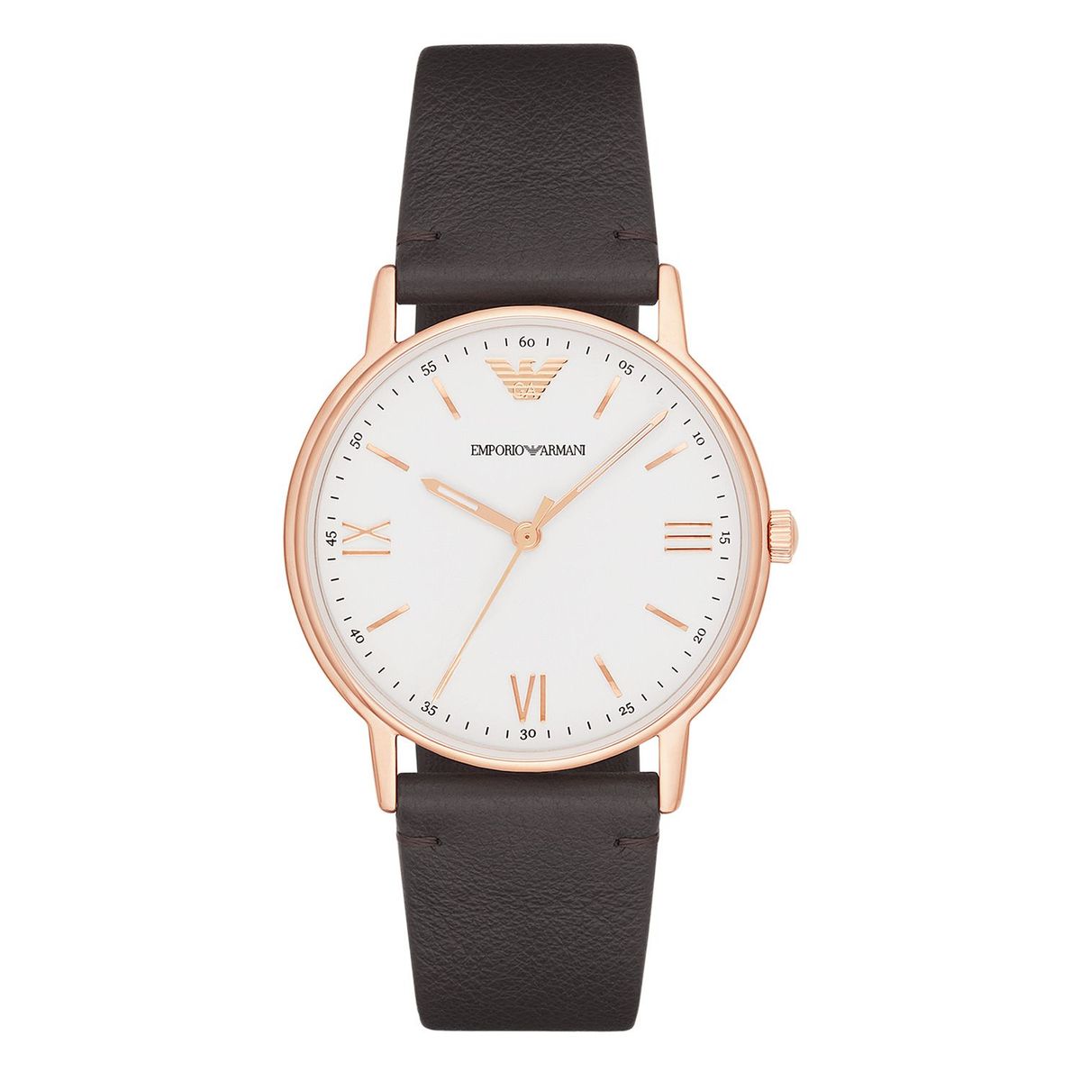 ARMANI - Reloj análogo Armani Hombre, AR11011, Correa Cuero Marrón, Dial Blanco