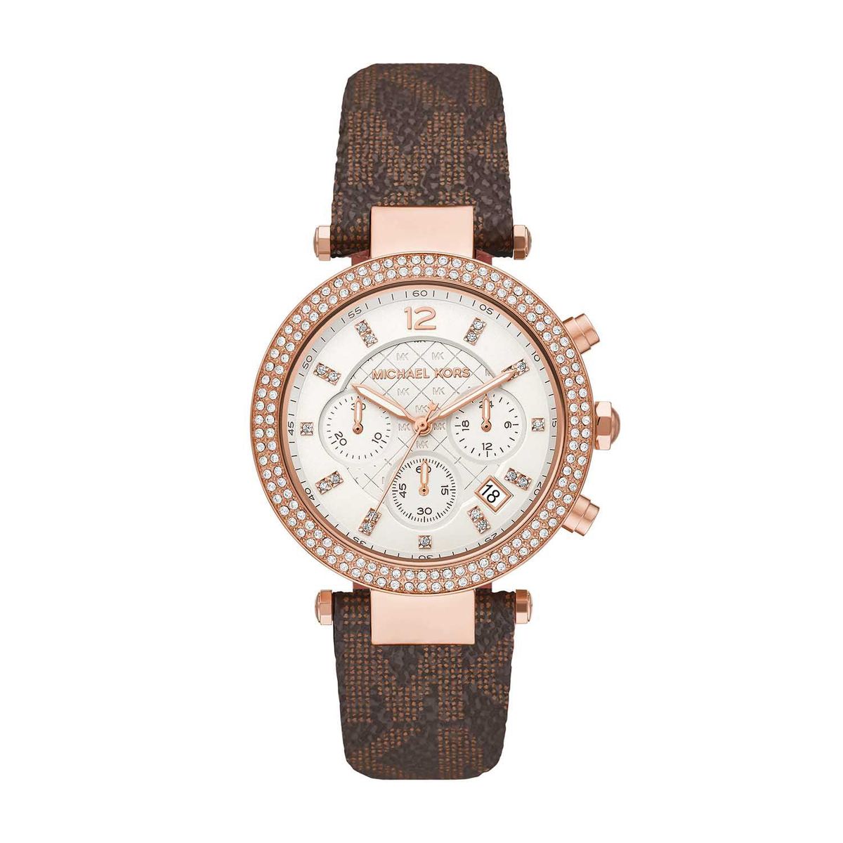 MICHAEL KORS - Reloj análogo MKors Mujer, MK6917, Correa Plástico Marrón, Dial Blanco