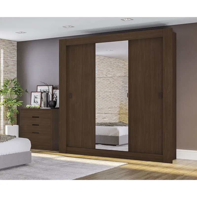 MICA - Ropero Salvador 3 Puertas Corredizas 2 Cajones con Espejo