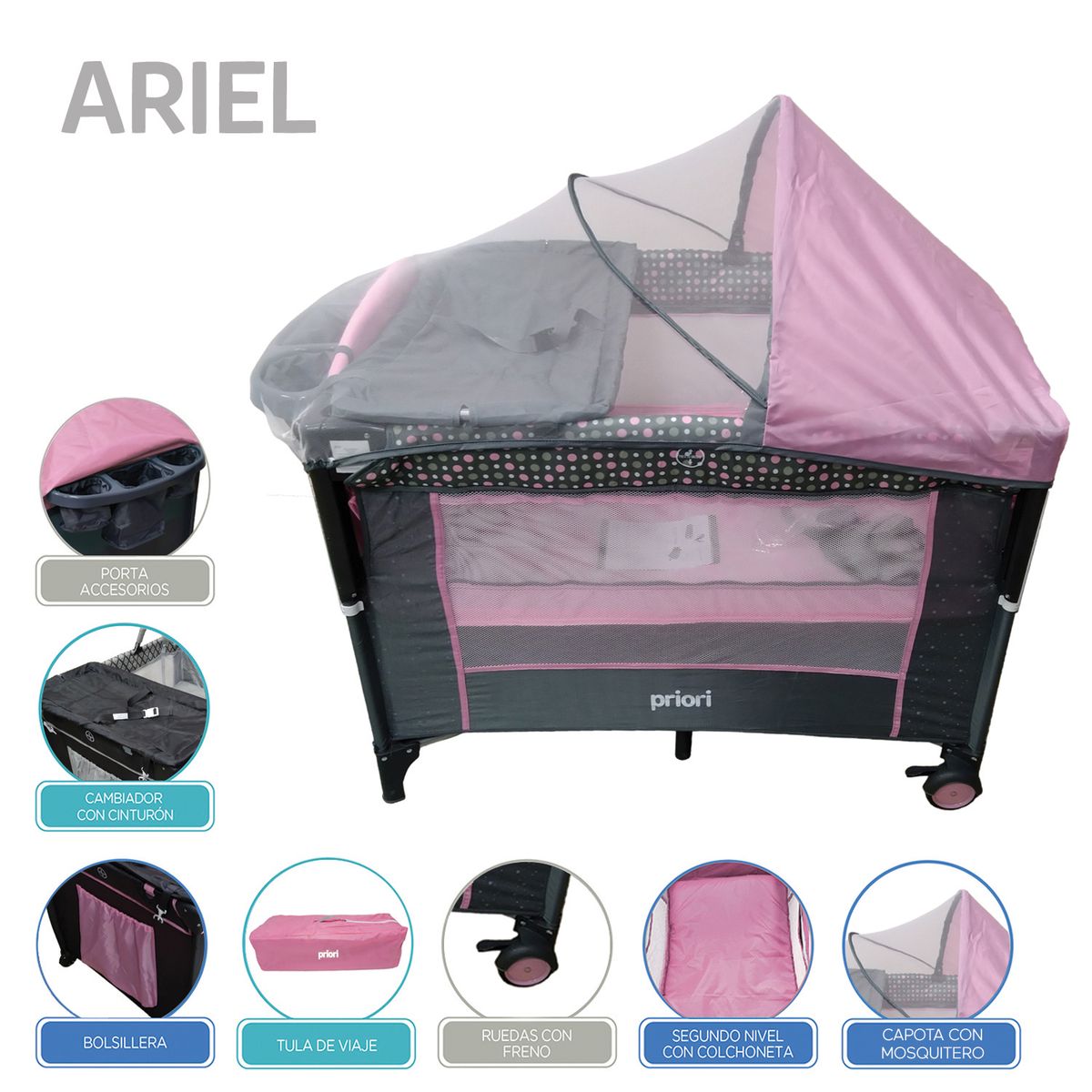 PRIORI - Cuna Corral y Colecho Bebé Ariel Brilla en la Oscuridad Priori