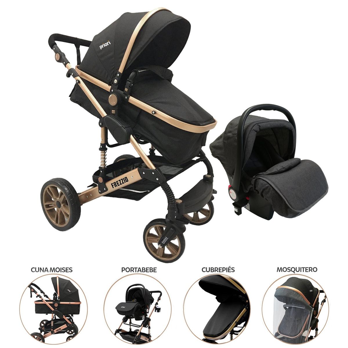 PRIORI - Coche Travel System Frezzio Plegable Con Portabebé Priori