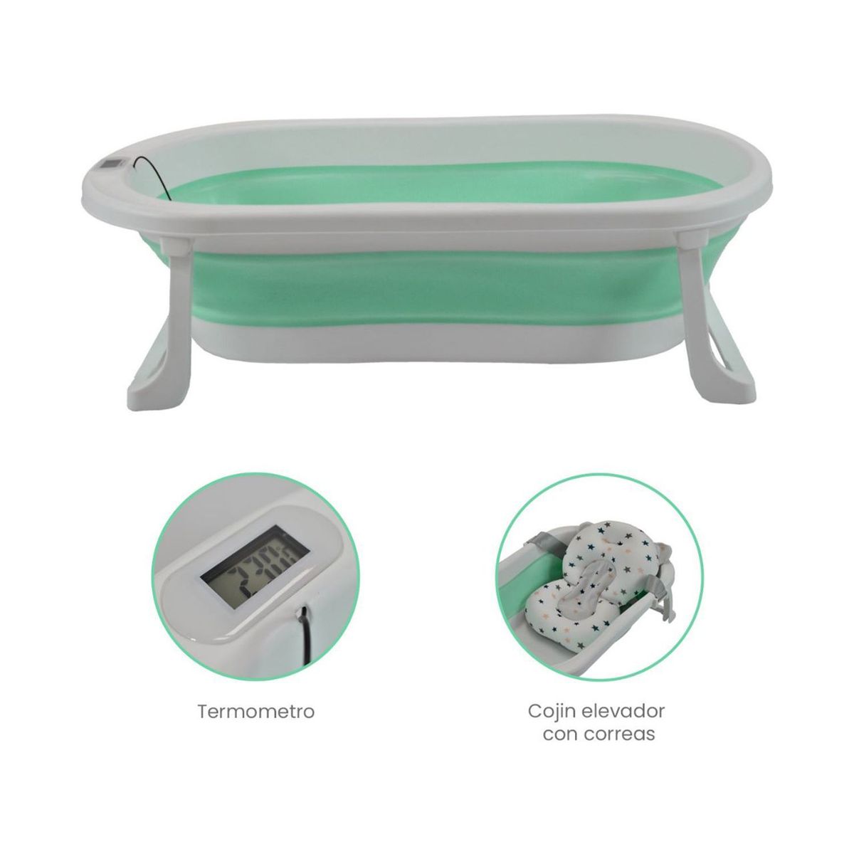 PRIORI - Bañera para Bebé Plegable con Termómetro Hawai