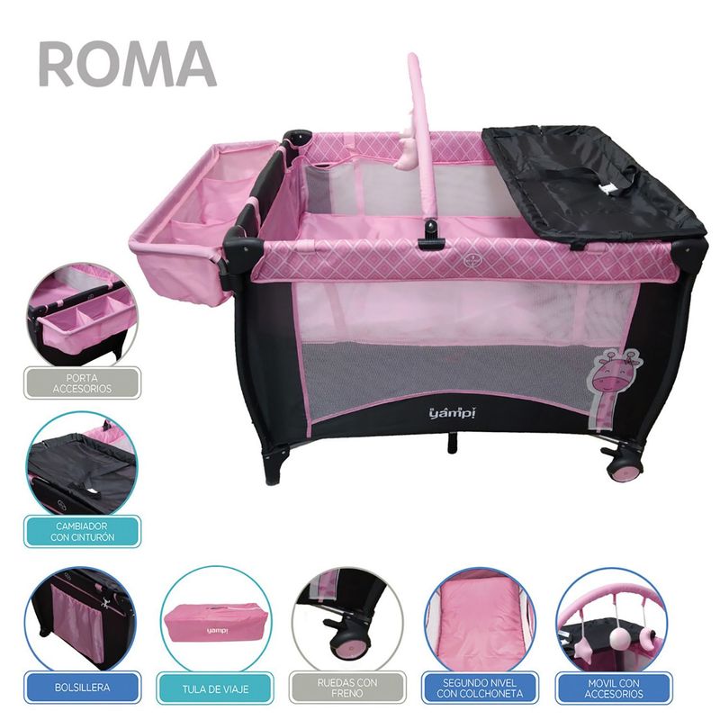 YAMP - Cuna Corral Bebé Roma 2 Niveles Con Cambiador Yamp