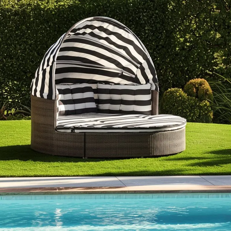 BASEMENT HOME - Cama Reposera Sarasota Modular de Terraza con Quitasol Plegable 