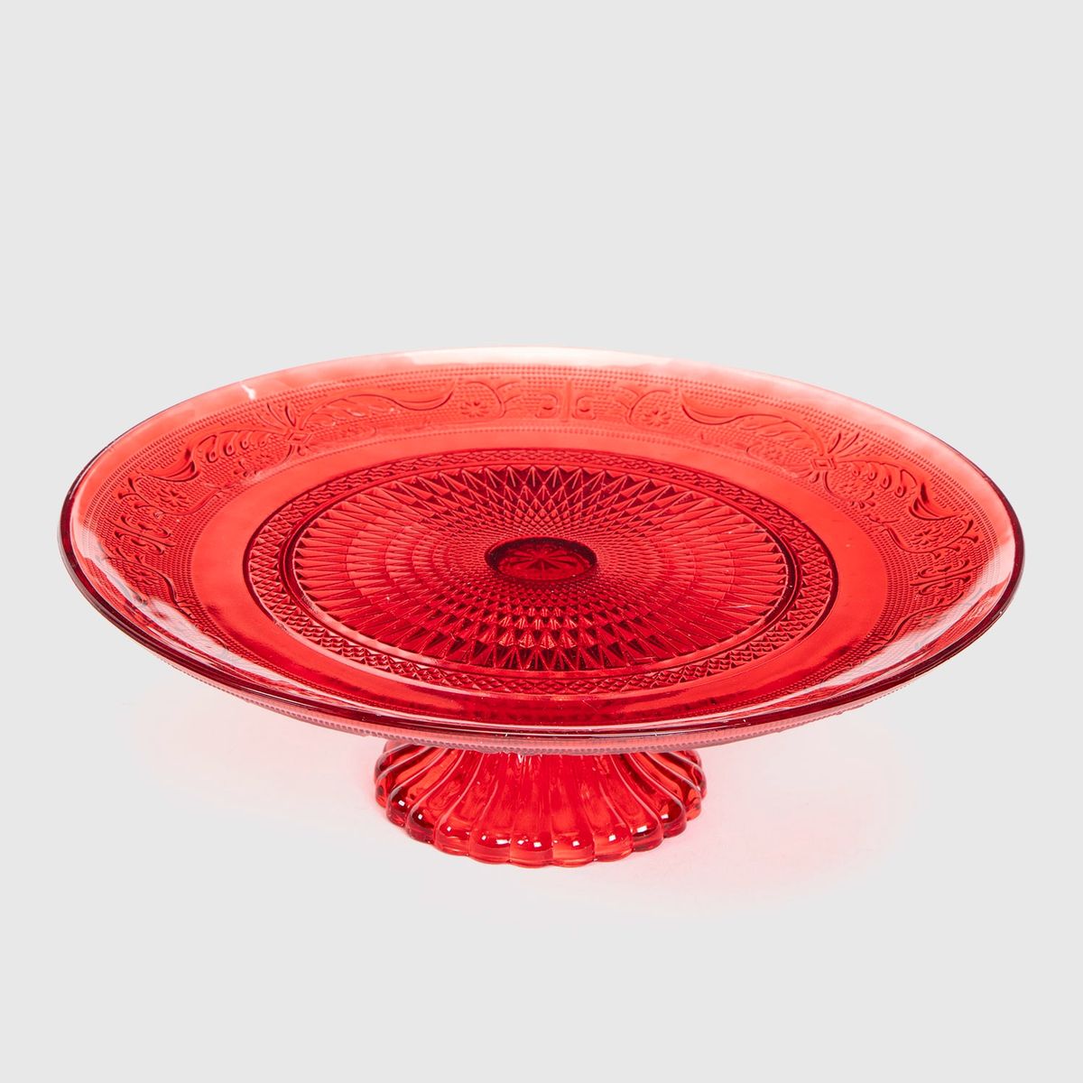 ROBERTA ALLEN - Plato de Torta Vidrio Labrado Rojo 30 cm