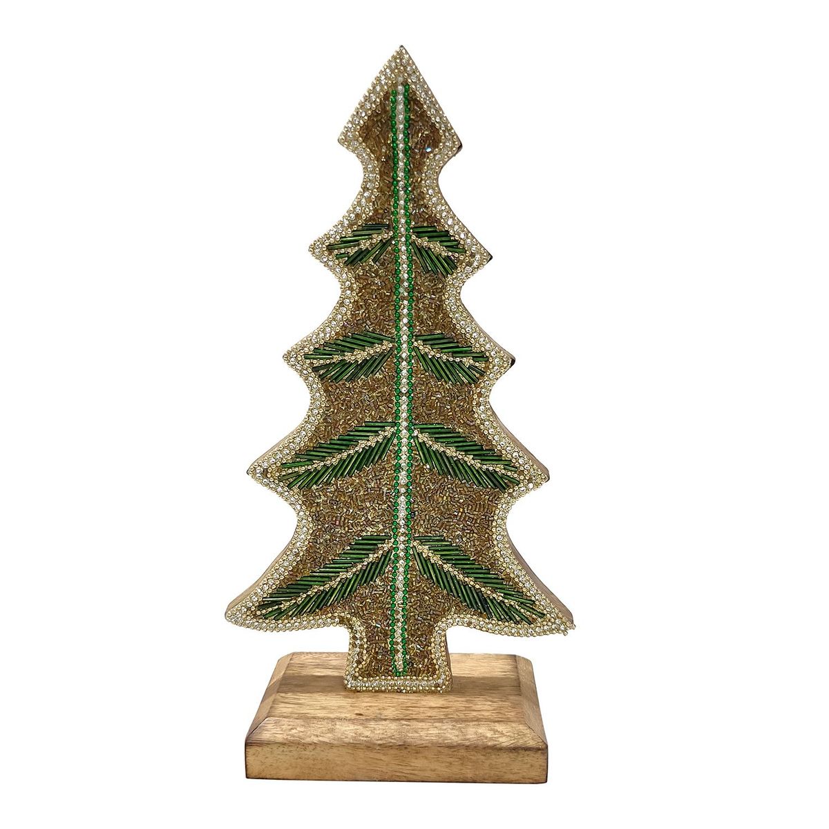 MICA - Adorno Navideño Pino de Madera Dorado 30Cm