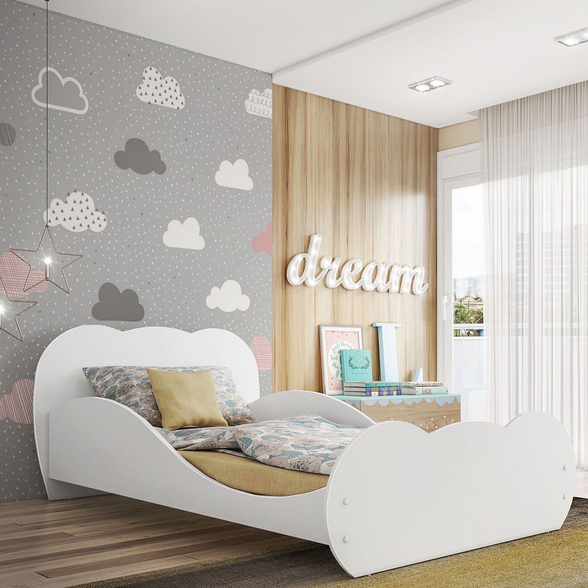 MICA KIDS - Cama Infantil Nube Blanco (sin Colchón)