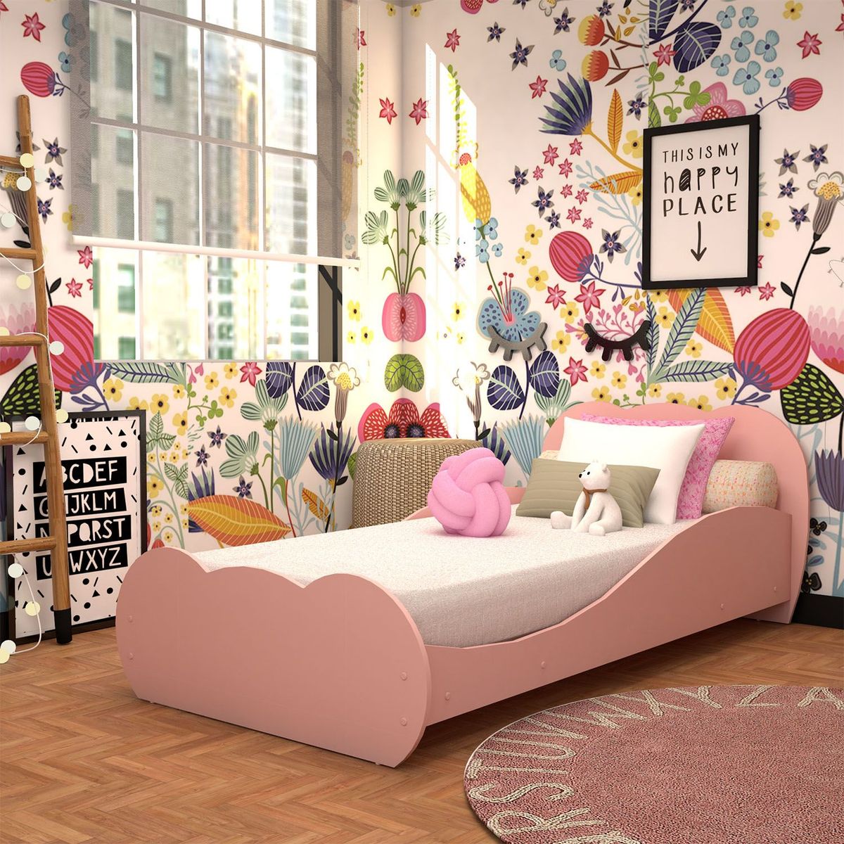 MICA KIDS - Cama Infantil Nube Rosado (sin Colchón)