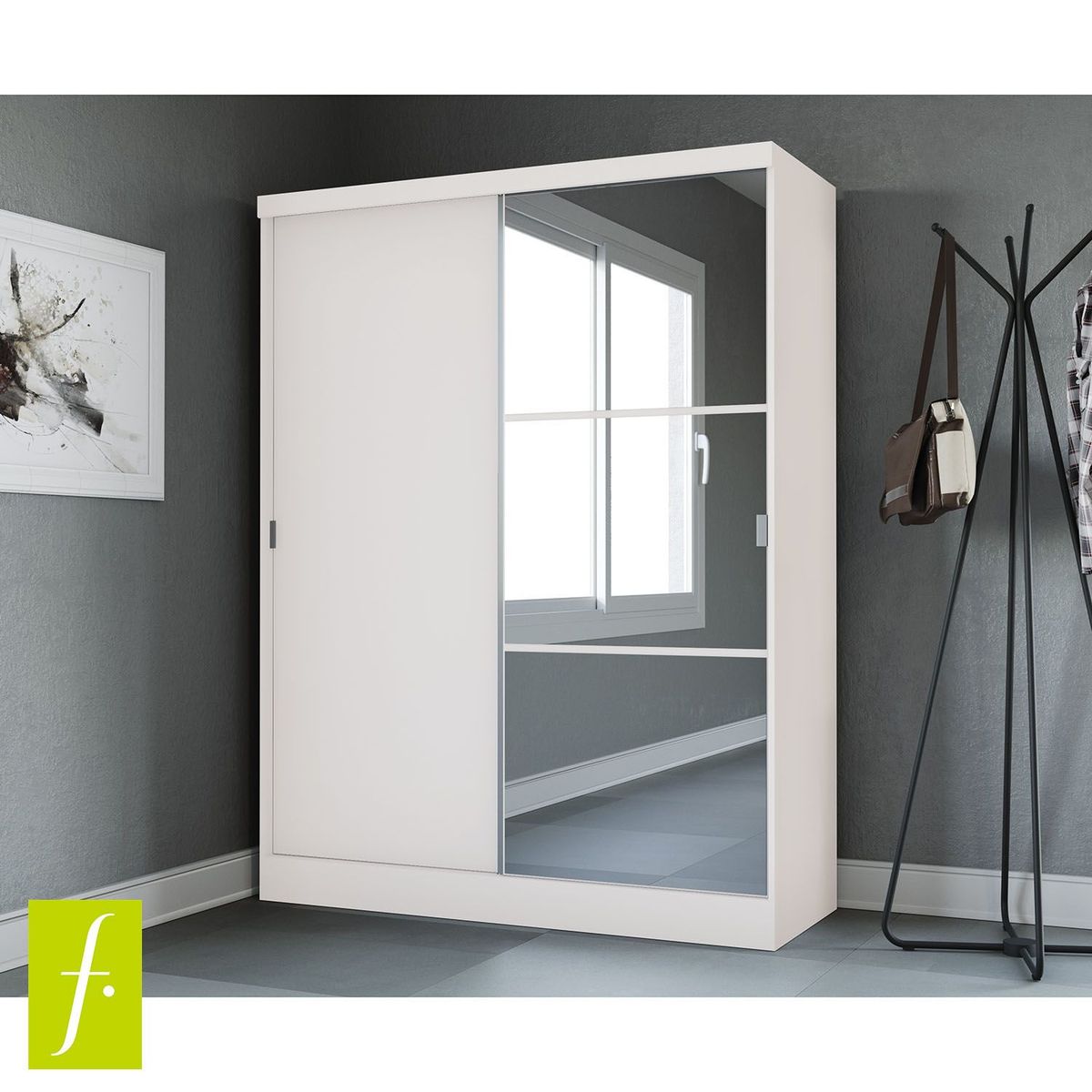 MICA - Ropero Acai 2 Puertas Corredizas 2 Cajones con Espejo