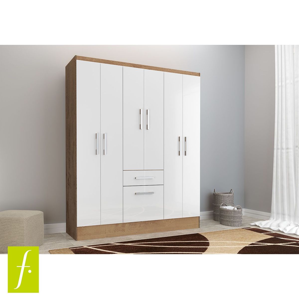 MICA - Ropero Avena 6 Puertas 1 Cajón con Zapatera