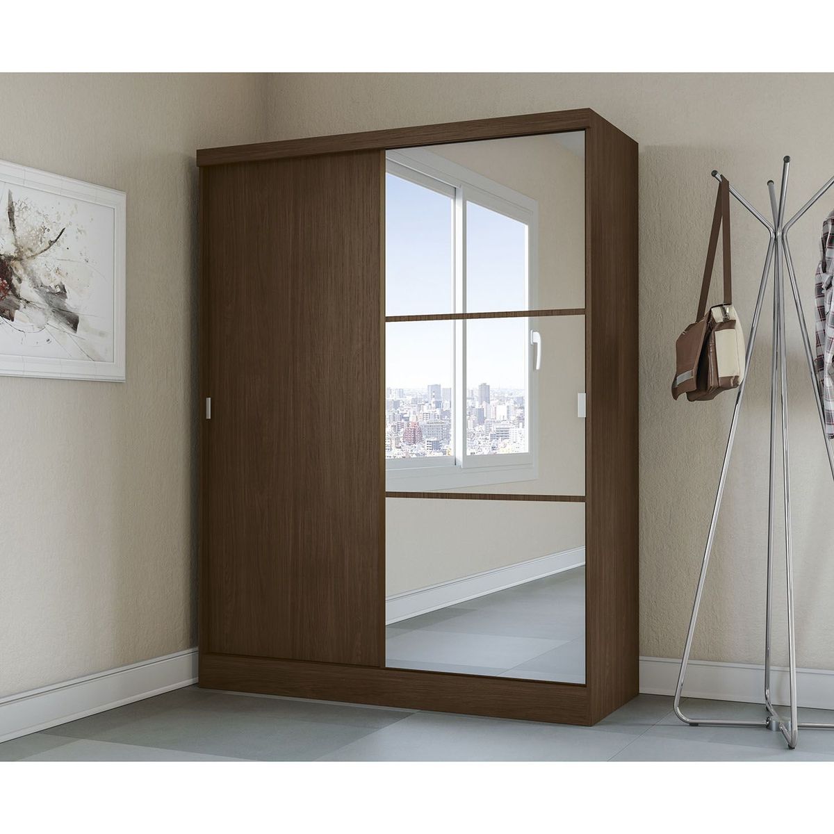 MICA - Ropero Acai 2 Puertas Corredizas 2 Cajones con Espejo