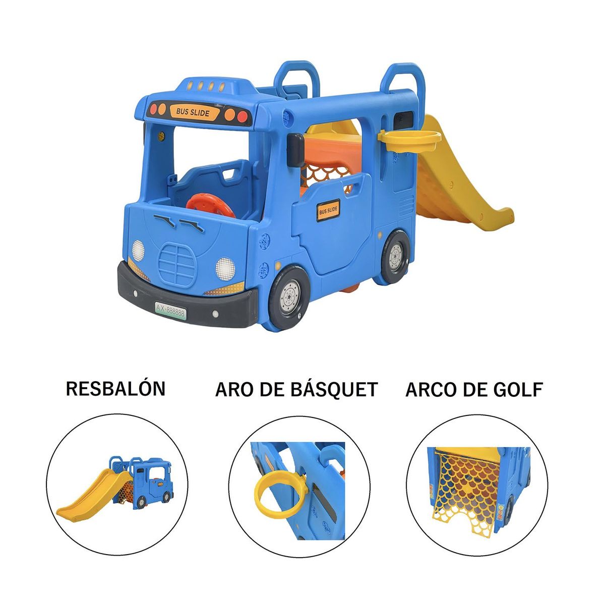 SCOOP - Tobogán Resbalón Bus, Aro De Básquet Y Arco 4 En 1  Scoop