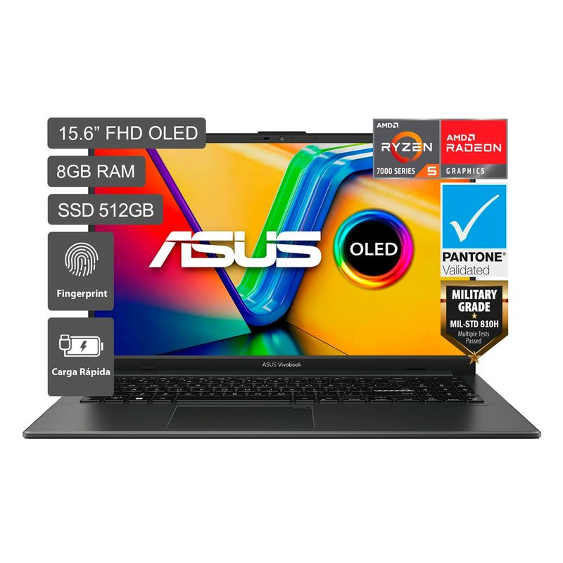 ASUS - Laptop Asus Amd Ryzen 5 8gb 512 Ssd Vivobook Go 15 Oled Series 7520u 15.6" 