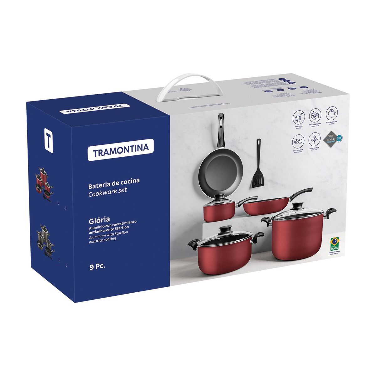 TRAMONTINA - Juego de Ollas 9 Piezas Antiadherente Gloria.