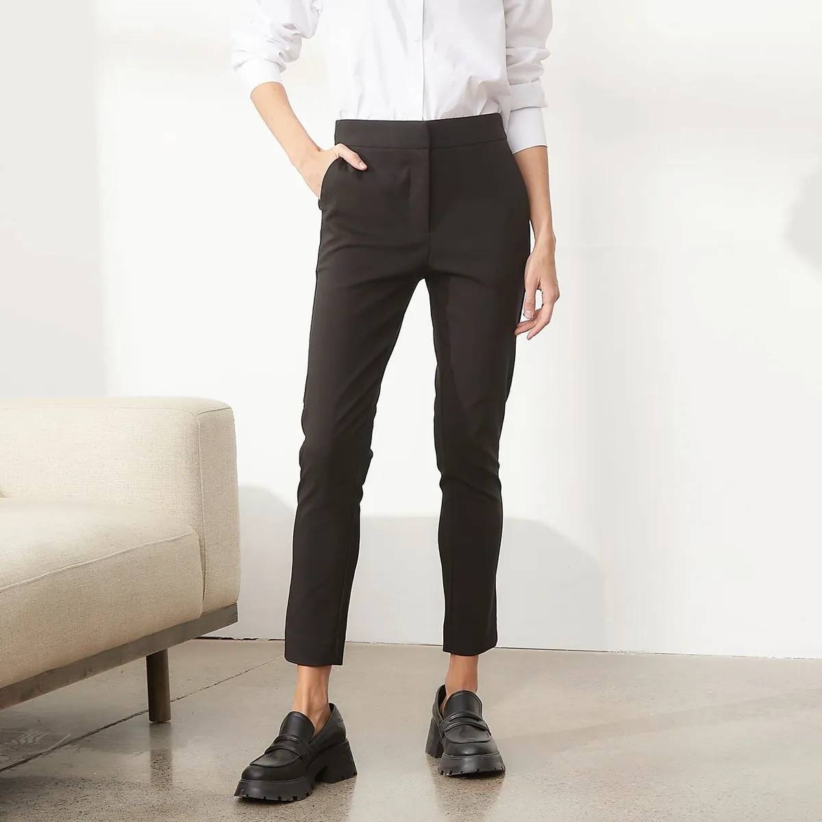 BASEMENT - Pantalon Straight Tiro Alto Mujer Basement