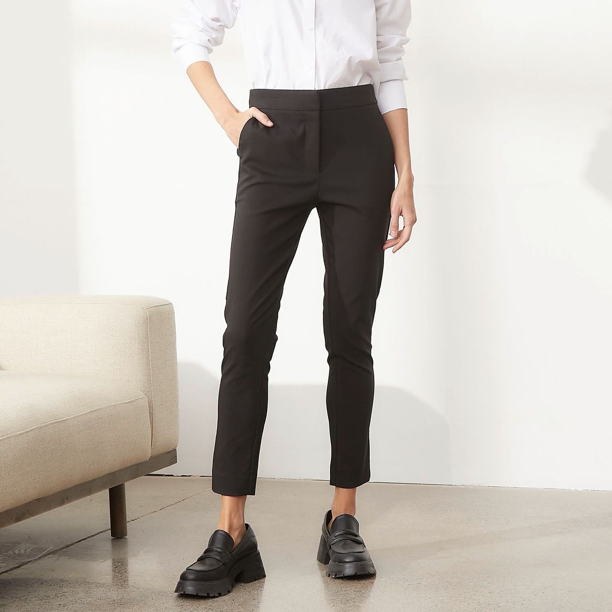 BASEMENT - Pantalon Straight Tiro Alto Mujer Basement