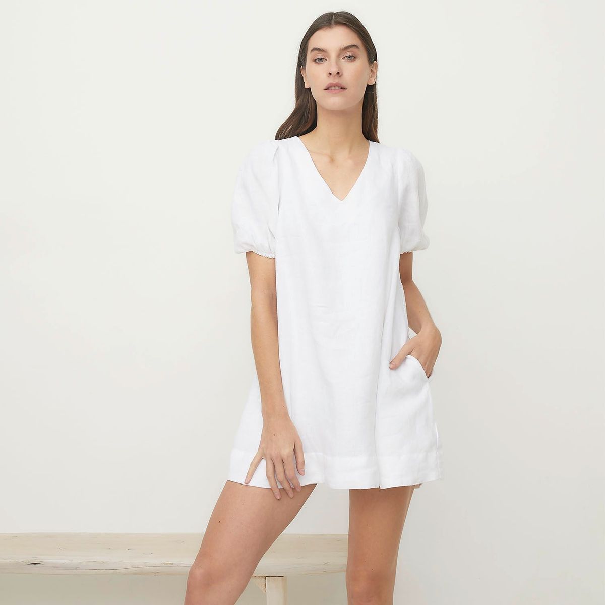 BASEMENT - Vestido MIDI Casual Lino Mujer Basement