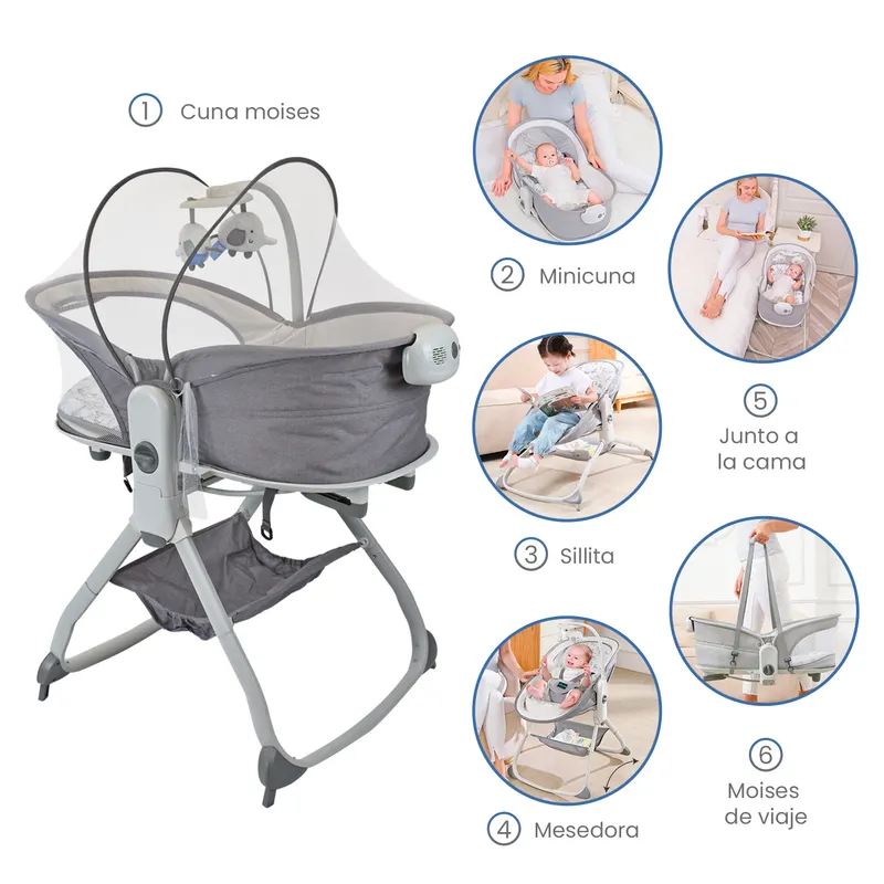 PRIORI - Cuna Moisés Musical Bebé 6 En 1 Mecedora Priori