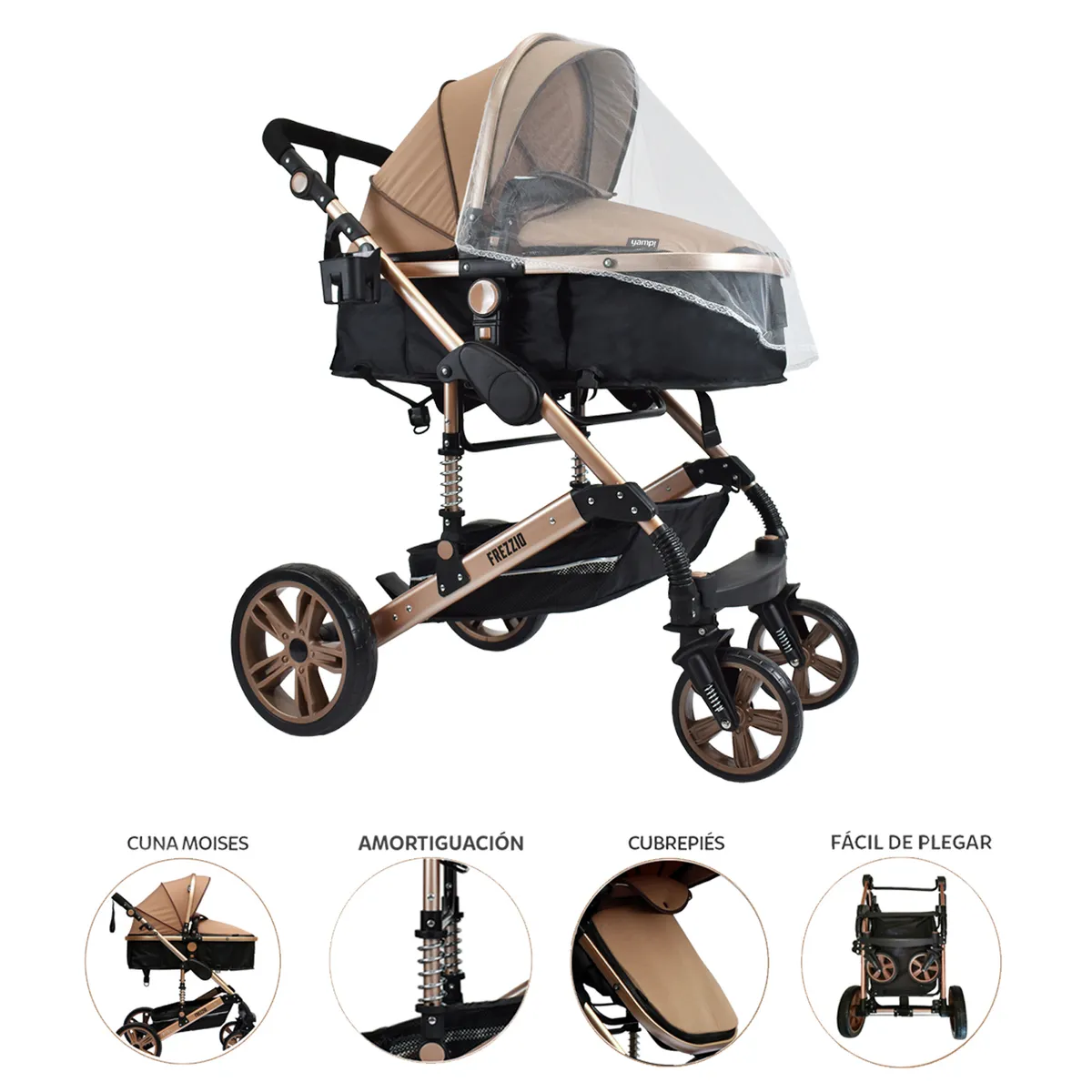 YAMP - Coche Moisés De Paseo Bebé Frezzio Plegable Yamp