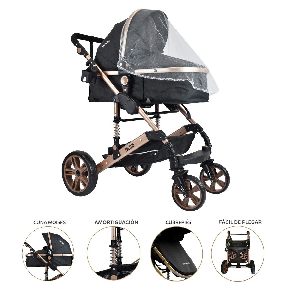 YAMP - Coche Moisés De Paseo Bebé Frezzio Plegable Yamp
