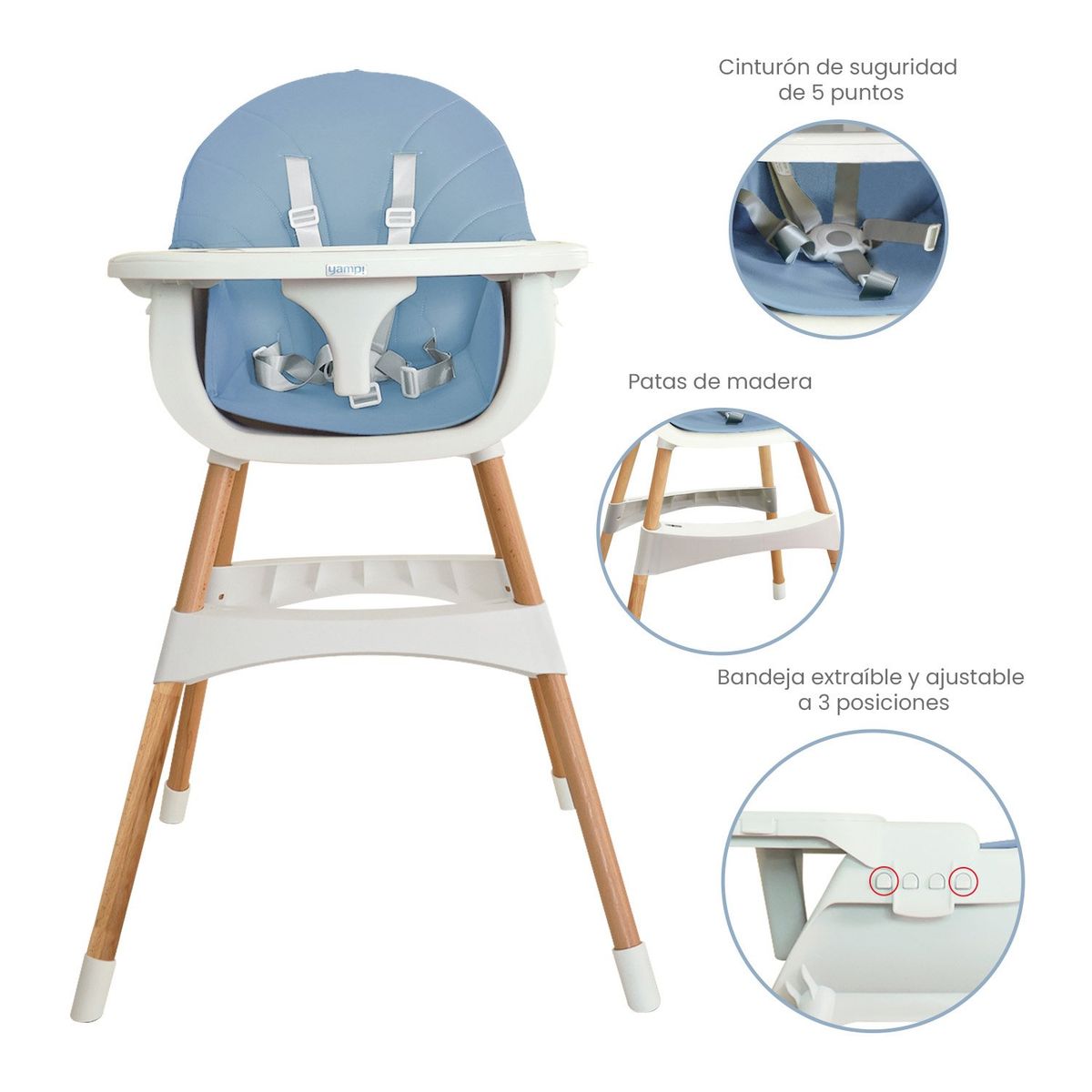 YAMP - Silla De Comer Bebé Dinny De Madera 2 En 1 Yamp