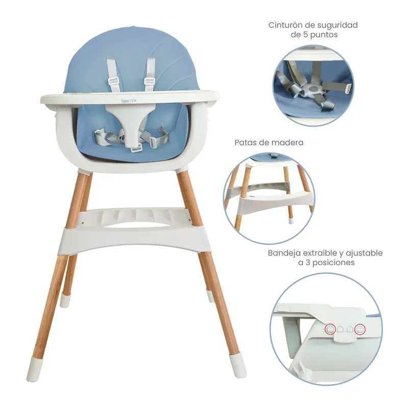 YAMP - Silla De Comer Bebé Dinny De Madera 2 En 1 Yamp