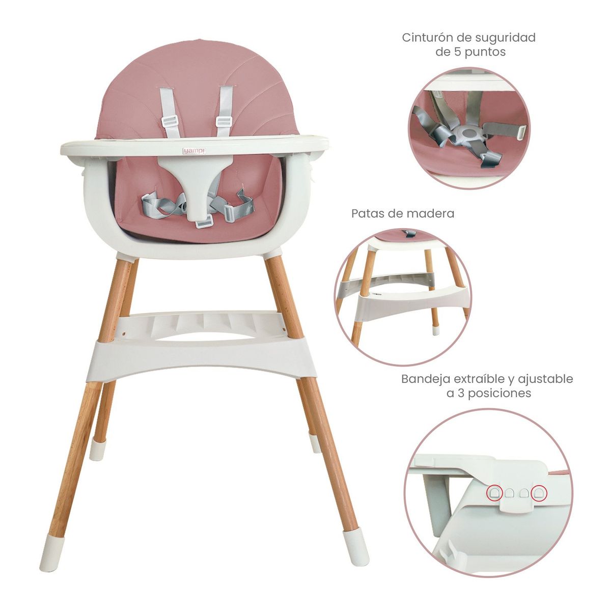 YAMP - Silla De Comer Bebé Dinny De Madera 2 En 1 Yamp