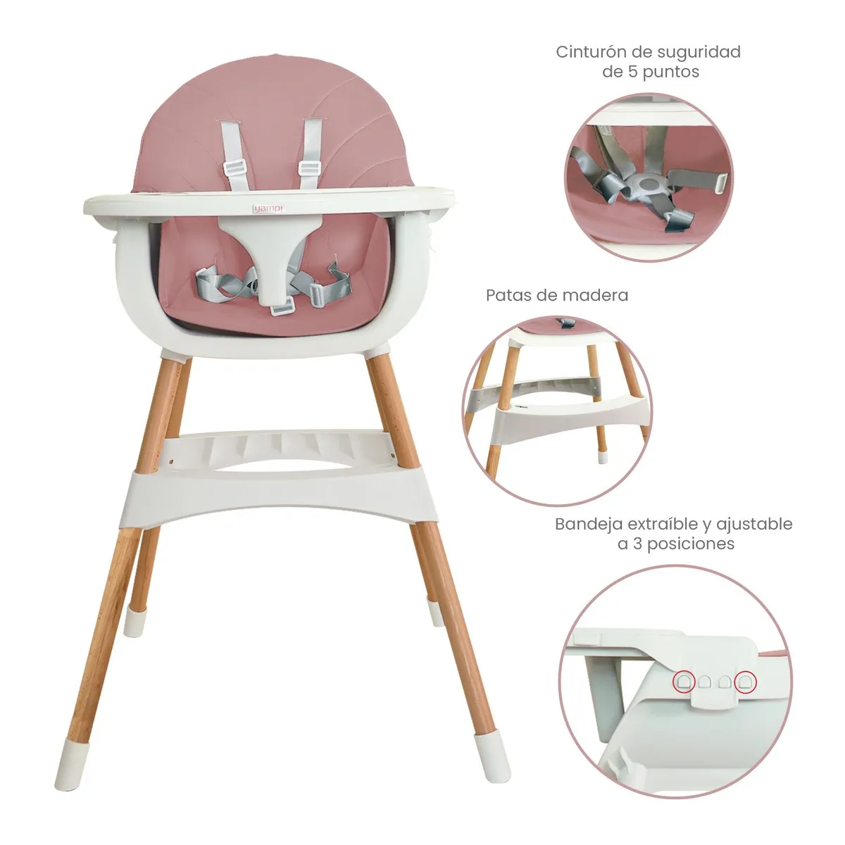 YAMP - Silla De Comer Bebé Dinny De Madera 2 En 1 Yamp