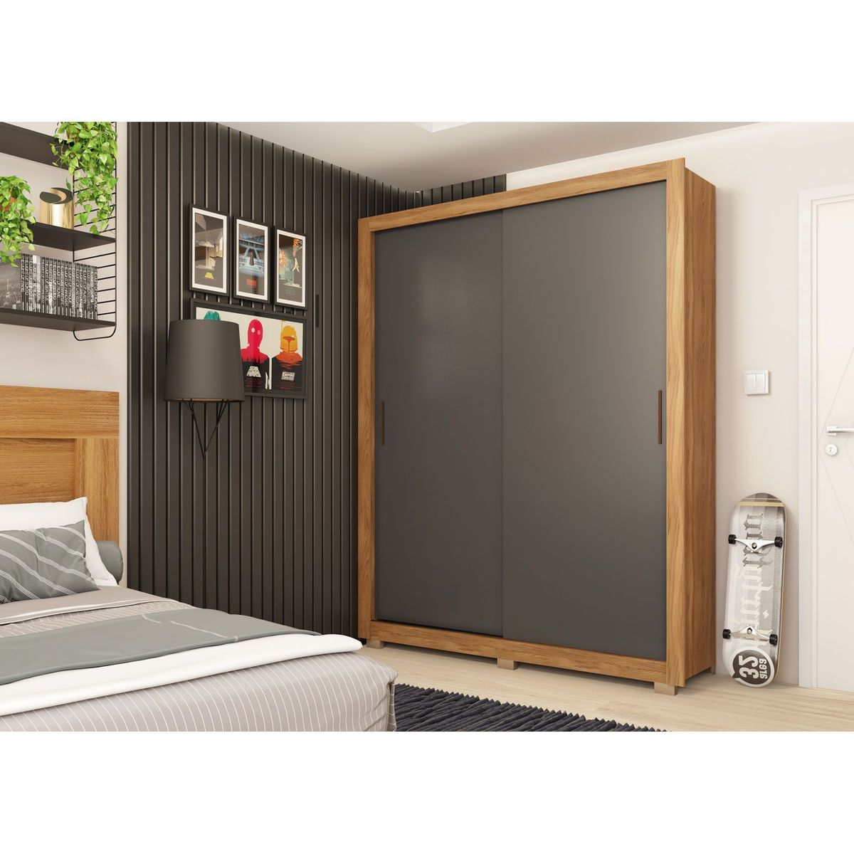 MICA - Ropero Reversible Carlo 2 Puertas Corrediza 2 Cajones